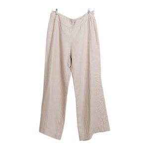 Vintage 100% Linen Wide Leg Pants Embroidered Waist Natural Beige 32